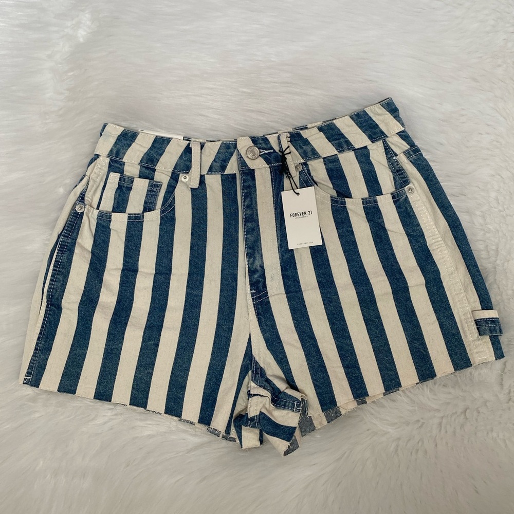 Forever 21 Blue/White Striped Denim Cutoff Shorts 27